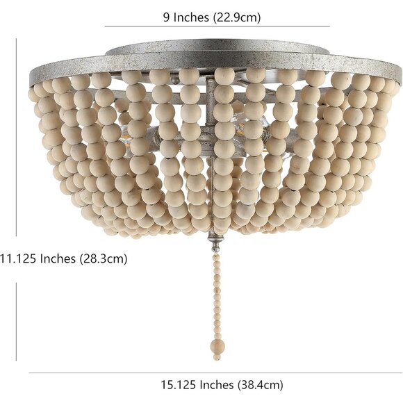JONATHAN Y Allison 15" Wood Beaded LED Flush Mount Light | Antiqued Silver JYL90 - Picture 3 of 8